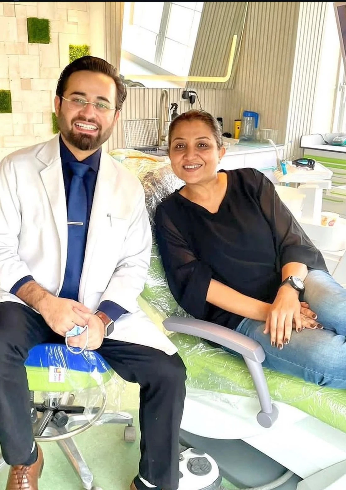 Nadia Afgan with Dr. Syed Mannan Azhar at 32 Dental Care in Lahore